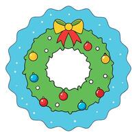 A christmas wreath with ornaments on a blue background with snow. vector