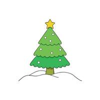 A christmas tree with a star on top in a snowy landscape. vector