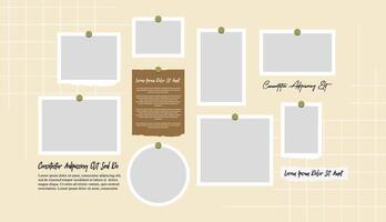 Pictures or photos frame collage, page grid layout abstract photo frames and digital photo wall template vector