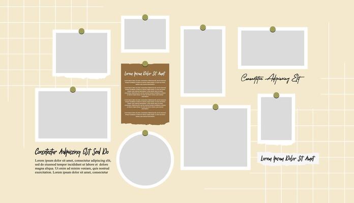Pictures or photos frame collage, page grid layout abstract photo frames and digital photo wall template