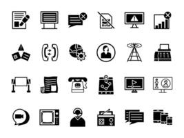 24 COMMUNICATION AND CONNECTIVITY icon SET ART LINE FILL BLACK COLOR vector