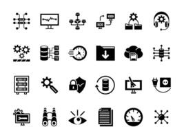 DATA ORGANIZATION AND MANAGEMENT icon SET ART LINE FILL BLACK COLOR vector