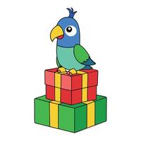 A cartoon bird sitting on top of a stack of presents vector