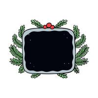 Festive Christmas frame placed on a black stone with a pine branch vector