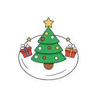 Festive Christmas or New Year white background with decorations and a fir tree. Top view. vector