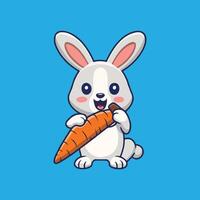 Cute rabbit bite carrot cartoon icon illustration vector