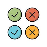 Check and cross in circle shape mark icon isolated illustration. vector