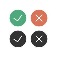 Check and cross in circle shape mark icon isolated illustration. vector