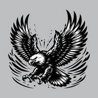 Eagle with wings spread, black and white illustration vector
