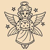 A delicate Christmas angel on a beige background. christmas card. vector