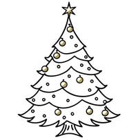 A christmas tree with gold ornaments and a blurry background. vector