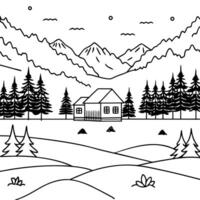 Minimalistic winter panoramic landscape with Copy space. illustration watercolor style. vector