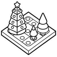 A close up of a board game with a christmas tree in the background. vector