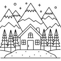 Christmas evening landscape with house in the mountains. ai tools generated image vector