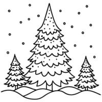 A christmas tree is lit up in a snowy forest at night. vector