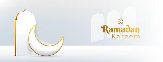 white and gold islamic background with crescent and gate vector