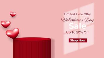 3d red podium with heart for valentines day sale banner design. great for product display presentation vector
