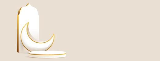 3d islamic podium background with gold and cream color for ramadan kareem, eid mubarak, ramadan sale , islamic product display presentation vector