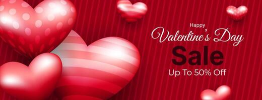 valentine's day sale banner background with red 3d heart element vector