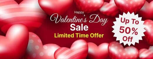 red 3d heart for valentines day sale banner background design vector