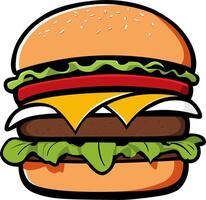 a cartoon burger with cheese and lettuce vector