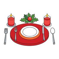 A christmas table setting with red plates and silverware created with technology vector