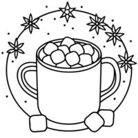 Mug of hot cocoa with marshmallows on the background of Christmas lights vector