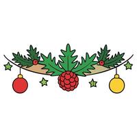 Banner of decorative christmas tree branches with cones and balls vector