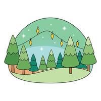 Abstract christmas fairy lights with magical forest in background vector