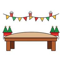 New Year festive empty wooden table blurred background Christmas banner vector