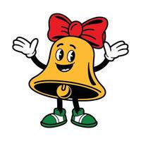 Cheerful Cartoon Bell Character with Red Bow vector