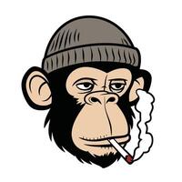 Cool Monkey Character with Beanie and Cigarette vector