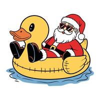 Santa Relaxing on Rubber Duck Float in Water Illustration vector