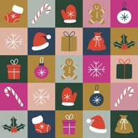 Christmas geometric seamless pattern with holiday abstract icons. Trendy festive design for background, wrapping paper, wallpaper. vector