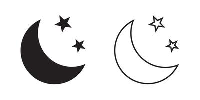 Crescent moon with stars icon on white background. Night icon. Crescent moon icon. Minimalist style. vector