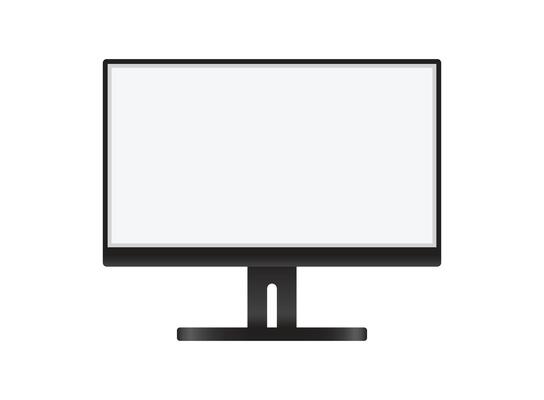 Thin frame monitor mock up icon in flat style. Computer display illustration on isolated background. Electronic gadget sign business concept.