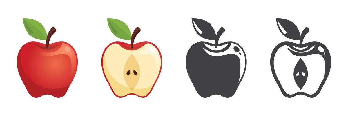 Apple fruit icon set in flat style. Healthy dessert illustration on isolated background. Fresh food sign business concept.