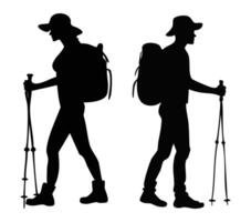 a hiker woman and a man with backpack object vector