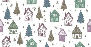 Christmas houses with tree pattern on white vector