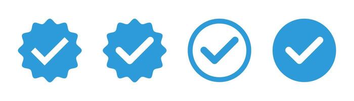 Blue tick mark Verified icon, Social media official account tick symbol illustration. approved profile checkmark sign, star and circle shape ok checkbox set. vector