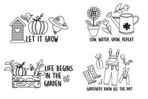 Collection gardening outline badge, label with lettering vector