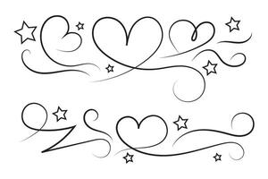 A set of two hearts and stars with swirls vector