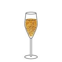 Champagne icon. Drink glass icon doodle style. Golden bubbles of air, a festive toast. Objects isolated on white background. For holiday card or elegant party invitation. vector