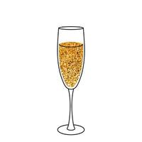 Drink glass icon doodle style. Champagne. Golden bubbles of air, a festive toast. For holiday card or elegant party invitation. Objects isolated on white background. vector