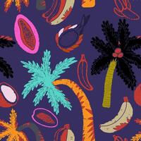 a colorful pattern with palm trees and bananas vector