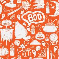 seamless halloween pattern with hand drawn icons vector