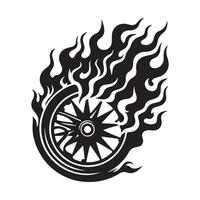 Flaming Wheel silhouette on white background vector
