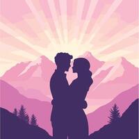 Silhouette of a couple in the mountains vector