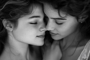 Two young women sharing an intimate moment of affection photo
