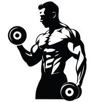 muscular silhouette of man lifting dumbbell, showcasing strength and fitness. image emphasizes physique and dedication to exercise vector